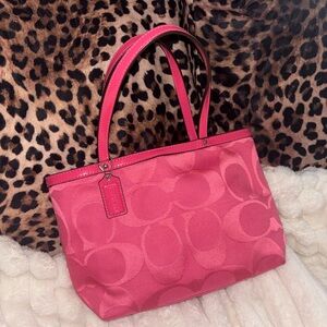 Coach Y2K Signature C Pink Demi Canvas Leather Shoulder Bag B1271-F47557